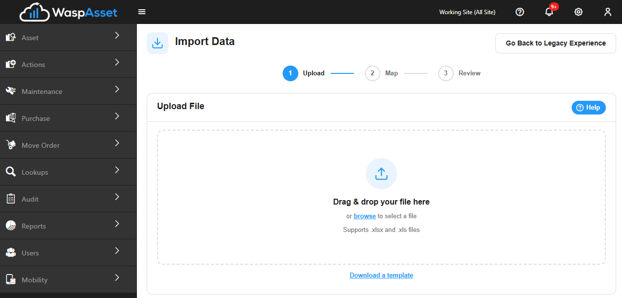 The Import Wizard landing page