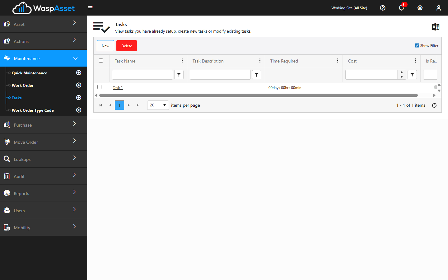 The tasks list
