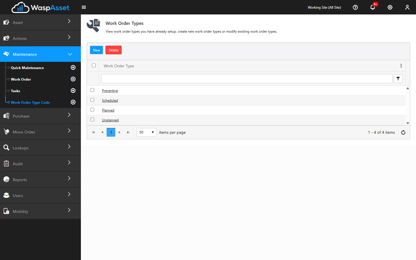 Managing Work Order Type Codes