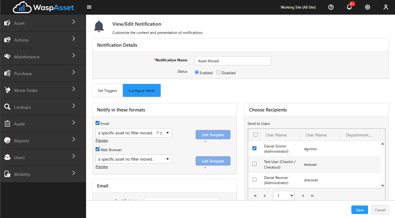 Configuring a notification’s alerts
