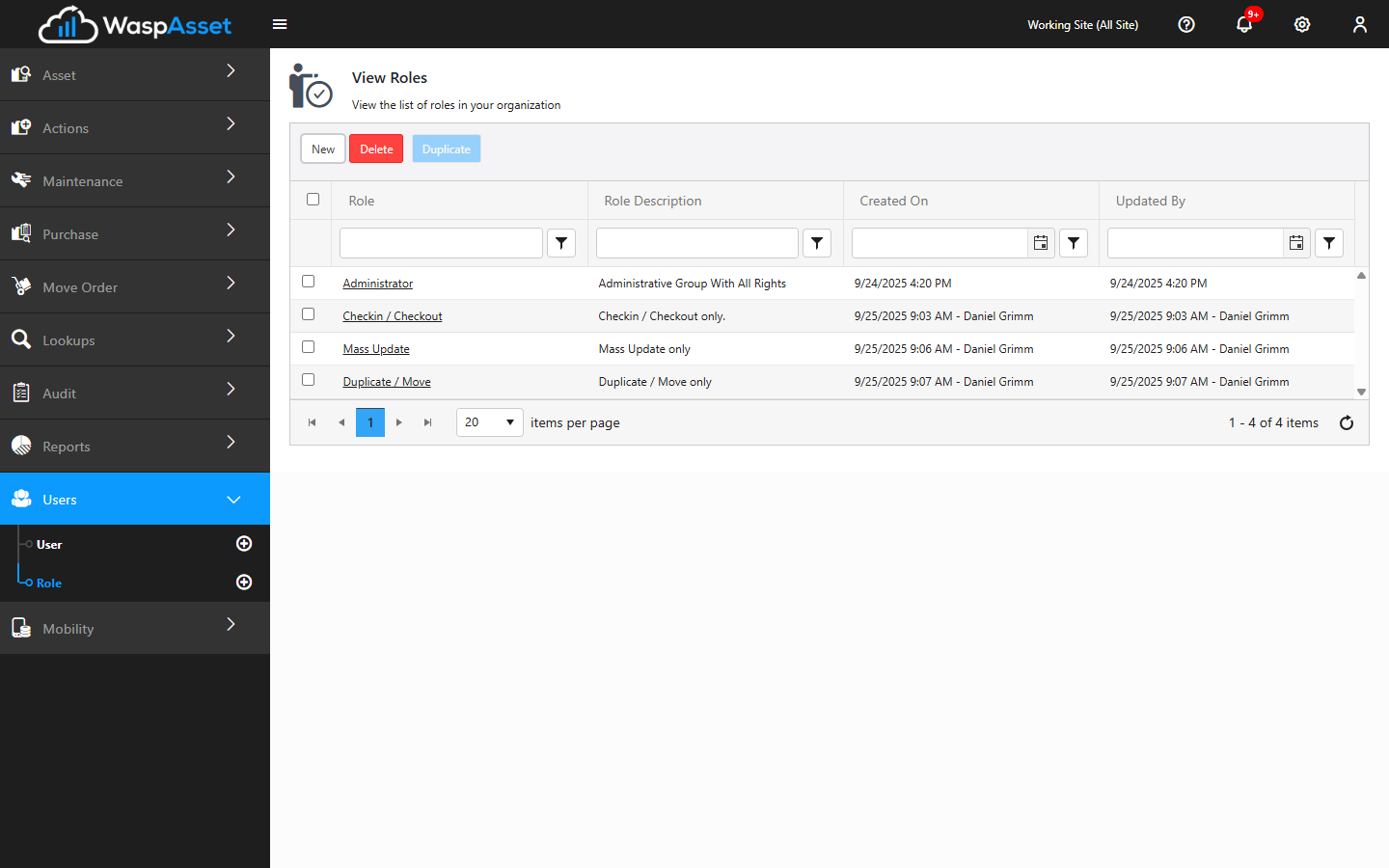 Roles and permissions